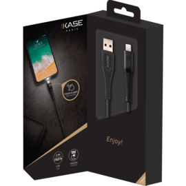 Câble Lightning® certifié MFI Apple vers USB tressé en nylon avec lampe Charge/Sync (1M), Noir