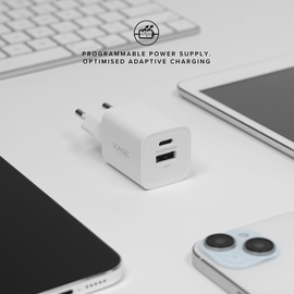 Chargeur Mural Double Port Supreme Power GaN Fabriqu&eacute; Avec du 100% Plastique Recycl&eacute; - 33 W (PPS), Blanc