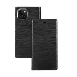Diarycase 2.0 Coque clapet en cuir v&eacute;ritable avec support aimant&eacute; pour Apple iPhone 15, Noir Minuit