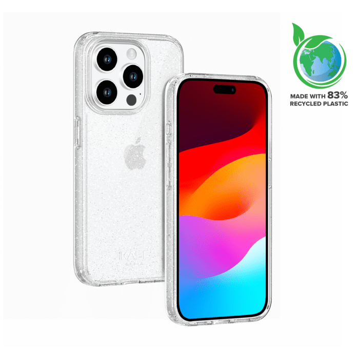 Coque hybride &eacute;tincelante invisible GEN 2.0 83% de plastique recycl&eacute; pour Apple iPhone 15 Pro, Transparente