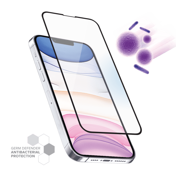 Protection d&rsquo;&eacute;cran antibact&eacute;rienne en verre tremp&eacute; ultra-r&eacute;sistant (100% de surface couverte) pour Apple iPhone 13 Pro Max, Noir