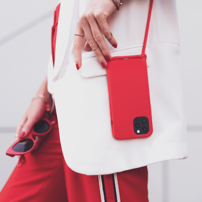 Coque en gel de silicone doux en bandouli&egrave;re pour Apple iPhone 12 Pro Max, Rouge Ardent