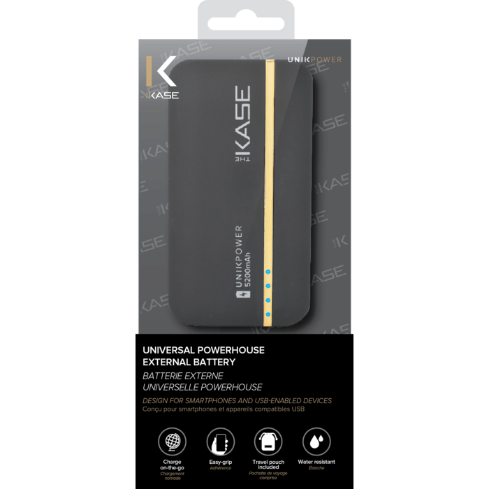 PowerHouse Universelle batterie externe, 5200 mAh, Noir