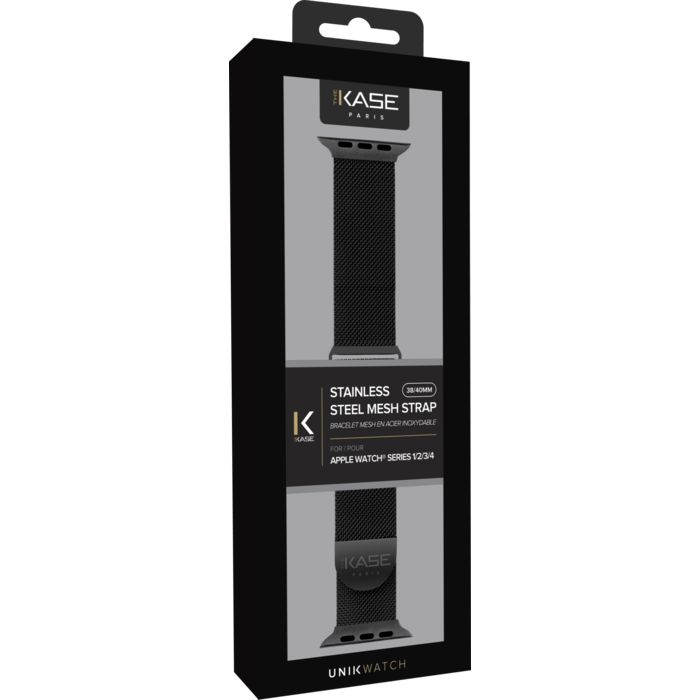 Bracelet mesh en acier inoxydable pour Apple Watch&reg; Series 1/2/3/4 38/40mm, Noir