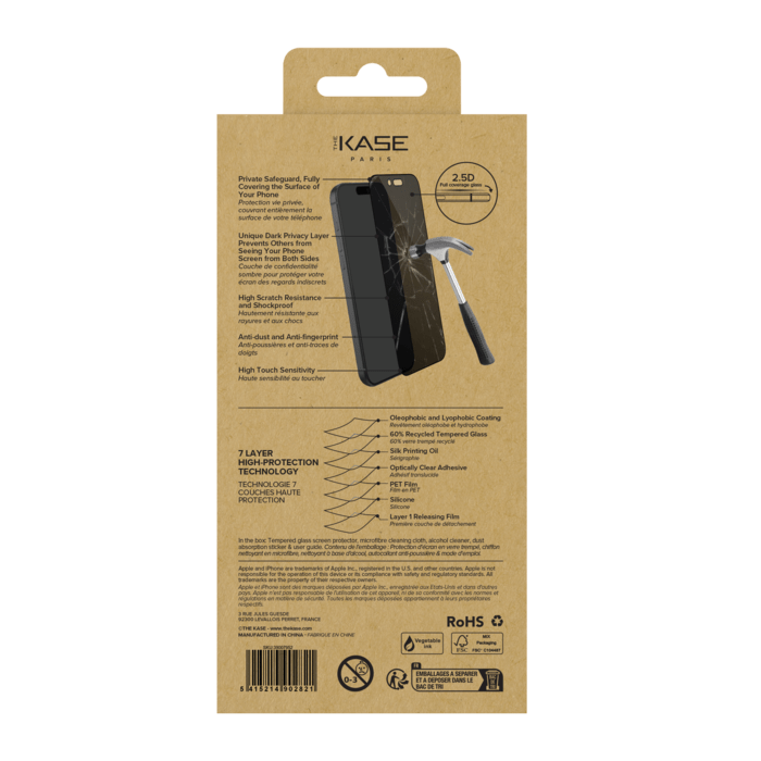 Protection d'&eacute;cran Priv&eacute;e en verre tremp&eacute; (60% verre tremp&eacute; recycl&eacute;) pour Apple iPhone Air Noir