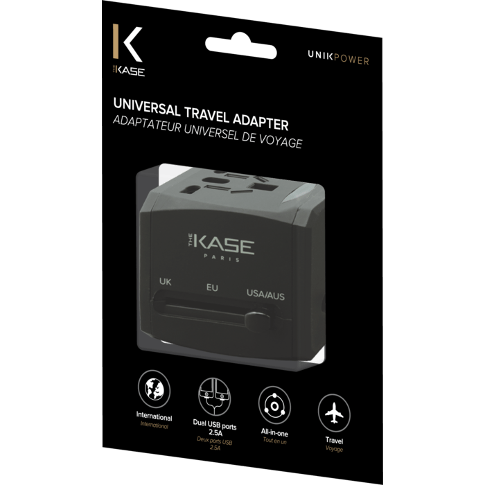 Adapteur de voyage (universel), Satin Noir