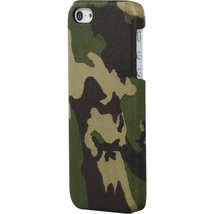 Coque pour Apple iPhone 5/5s/5SE, cuir chèvre véritable et imprimé camouflage, Natural