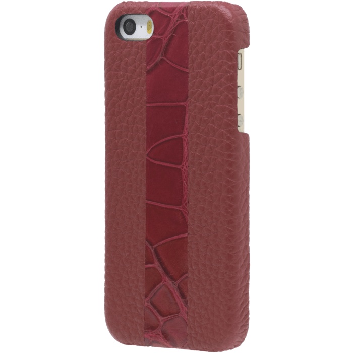 Coque pour Apple iPhone 5/5s/SE, cuir alligator véritable et veau grainé, Rouge