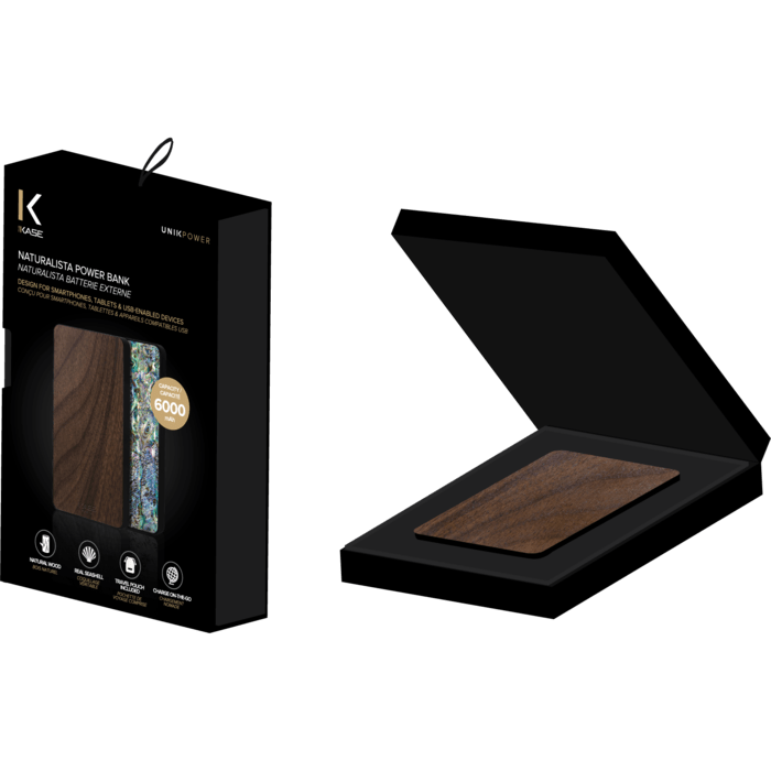Naturalista Batterie externe 6000 mAh, Bois de noyer & coquillage marine
