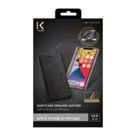 Diarycase 2.0 Coque clapet en cuir v&eacute;ritable avec support aimant&eacute; pour Apple iPhone 12 Pro Max, Noir Minuit