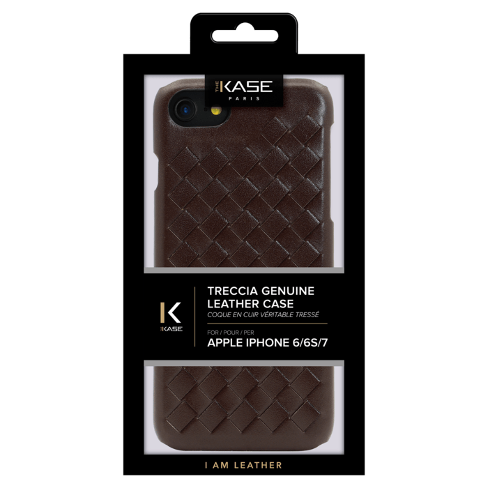 Coque en cuir v&eacute;ritable Treccia pour Apple iPhone 6/6s/7/8/SE 2020, Marron