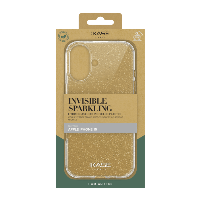 Coque hybride &eacute;tincelante invisible GEN 2.0 83% de plastique recycl&eacute; pour Apple iPhone 16, Transparente