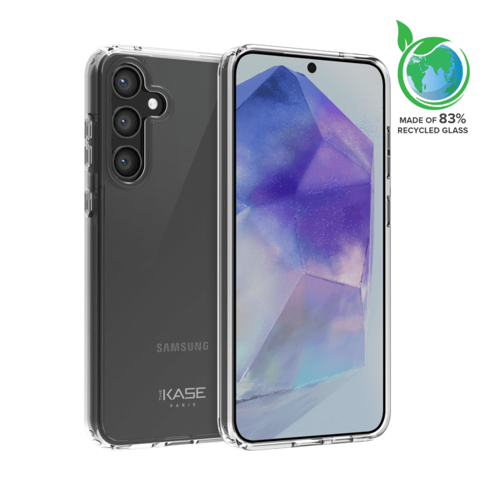Coque hybride invisible fabriqu&eacute;e &agrave; 83 % de plastique recycl&eacute; pour Samsung Galaxy A55 5G 2024, transparente