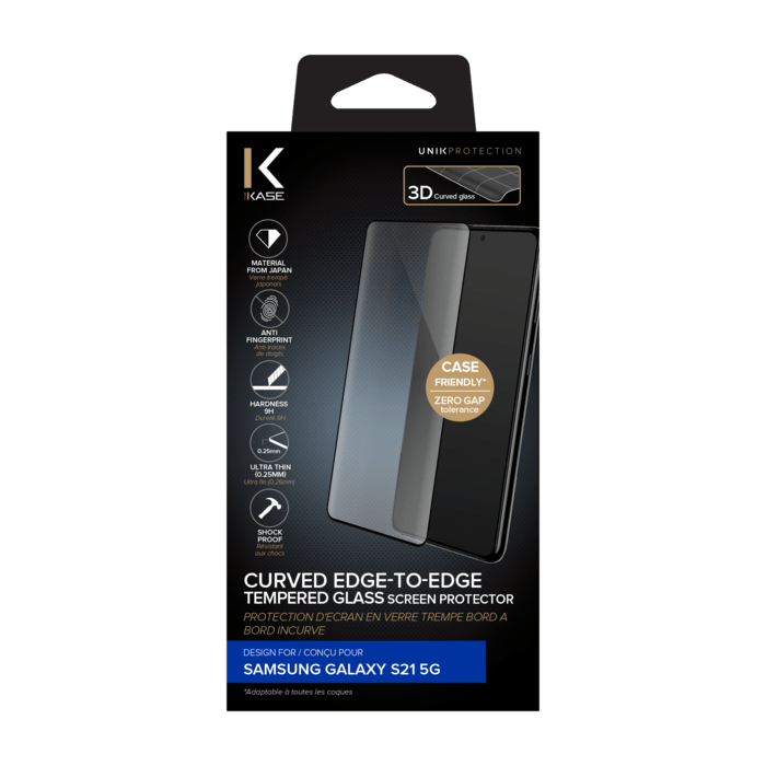 Protection d'&eacute;cran en verre tremp&eacute; Bord &agrave; Bord Incurv&eacute; pour Samsung Galaxy S21 5G, Noir