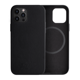 Coque magn&eacute;tique en cuir v&eacute;ritable artisanal pour Apple iPhone 12 Pro Max, Minuit Noir