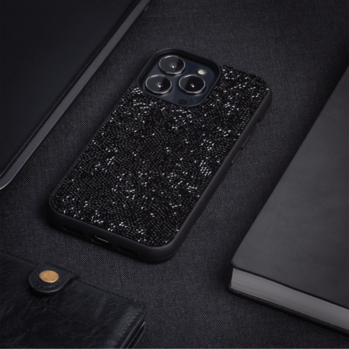 Coque Bling Strass pour Apple iPhone 13 Pro, Minuit Noir