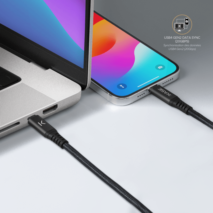Câble USB-C vers USB-C (USB4 GEN2) 100W Fast Charge/Sync Aramide fabriqué avec 100 % de plastique (1,2M), Noir