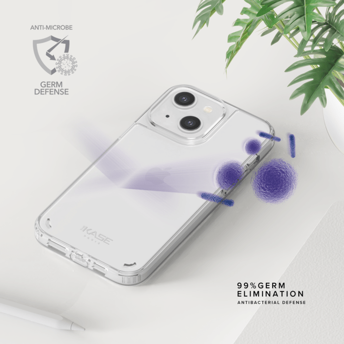Coque antibact&eacute;rienne antichoc hybride invisible pour Apple iPhone 14, Transparente