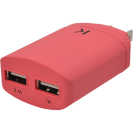 Universal Dual USB Charger (US) 3.1A, Coral