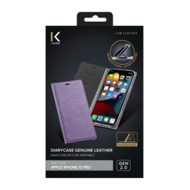 Diarycase 2.0 Coque clapet en cuir v&eacute;ritable avec support aimant&eacute; pour Apple iPhone 13 Pro, Violet Lilas