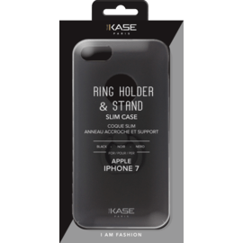 Coque Fine avec Anneau Accroche et Support pour Apple iPhone 7, Noir