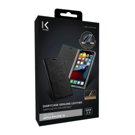 Diarycase 2.0 Coque clapet en cuir véritable avec support aimanté pour Apple iPhone 13, Noir Minuit