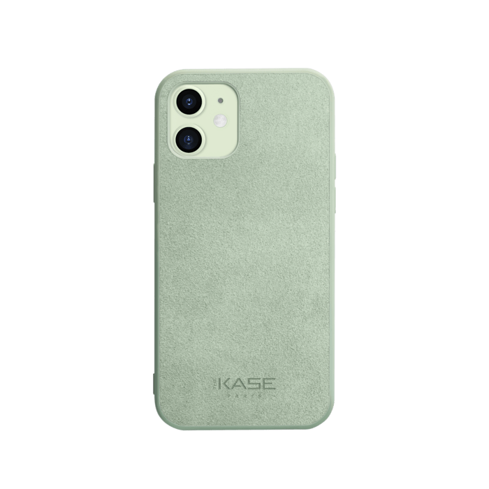 Coque en Su&egrave;de Alcantara pour Apple iPhone 12/12 Pro, Vert Avocat