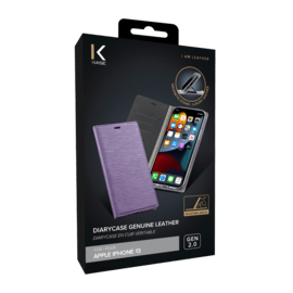 Diarycase 2.0 Coque clapet en cuir v&eacute;ritable avec support aimant&eacute; pour Apple iPhone 13, Violet Lilas