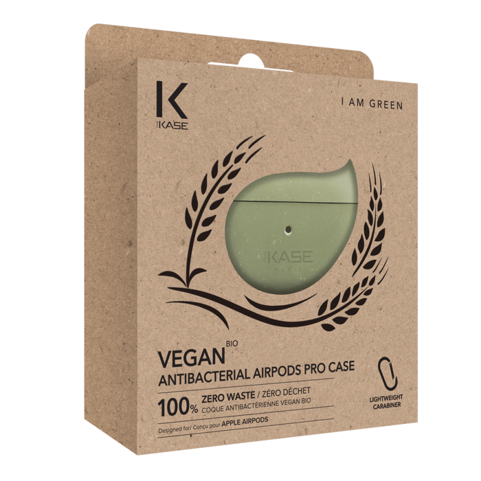 Coque antibact&eacute;rienne vegan bio 100 % z&eacute;ro d&eacute;chet pour Apple AirPods Pro, Vert olive