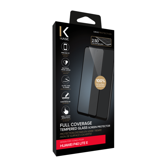 Protection d'&eacute;cran en verre tremp&eacute; (100% de surface couverte) pour Huawei P40 lite E, Noir
