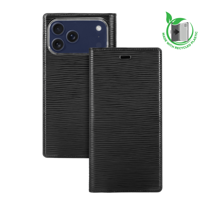 Diarycase 2.0 Coque clapet en cuir v&eacute;ritable avec support aimant&eacute; et fabriqu&eacute; avec un &eacute;tui en plastique recycl&eacute; pour Apple iPhone 17 Pro Max, Noir Minuit