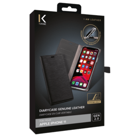 Diarycase 2.0 Coque clapet en cuir véritable avec support aimanté pour Apple iPhone 11, Noir Minuit