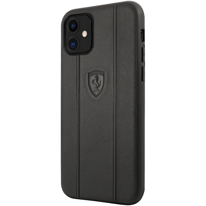 Coque Ferrari Off Track en cuir véritable pour Apple iPhone 11 Pro, Noir