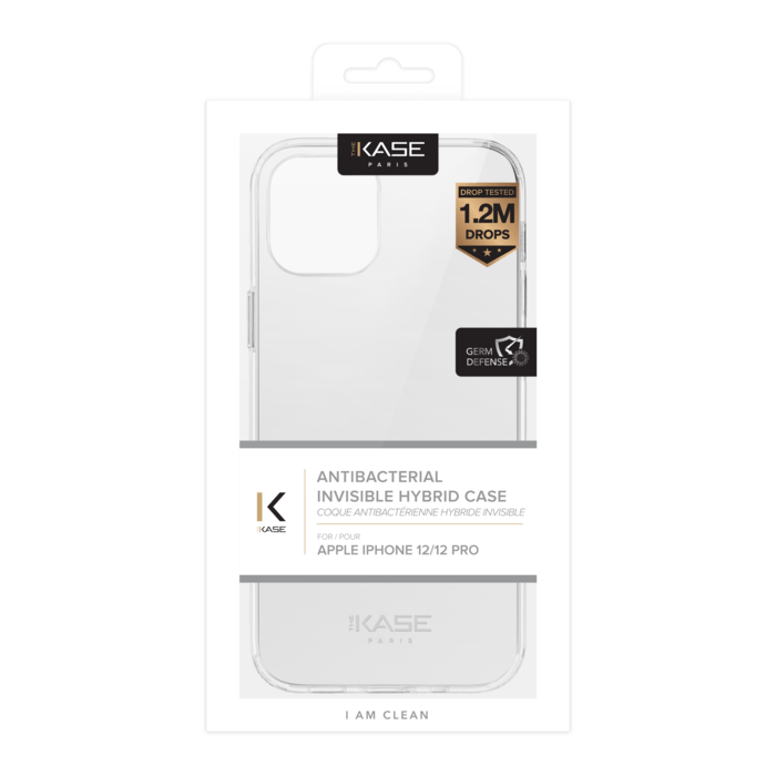 Coque antibact&eacute;rienne hybride invisible pour iPhone 12/12 Pro, Transparente