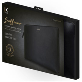 Housse en cuir véritable Saffiano pour MacBook Pro, MacBook Air & MacBook Pro Retina 13 pouces, Minuit Noir