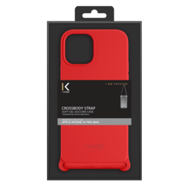 Coque en gel de silicone doux en bandoulière pour Apple iPhone 12 Pro Max, Rouge Ardent