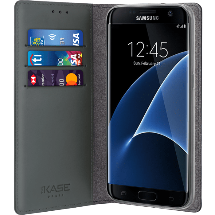 Diarycase Coque clapet en cuir v&eacute;ritable avec support aimant&eacute; pour Samsung Galaxy S7 Edge, Noir L&eacute;zard