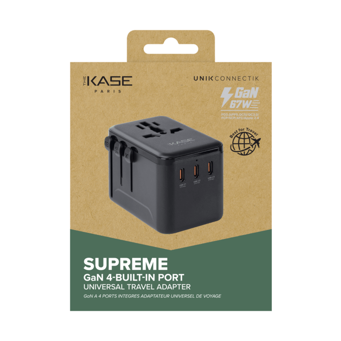Supreme Universal Travel Adapter GaN 67W 4-bulit-in Port, Black