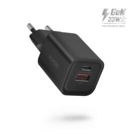 Chargeur Mural Double Port Supreme Power GaN Fabriqué Avec du 100% Plastique Recyclé - 33 W (PPS), Noir