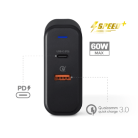 Case Universal PowerPort Ultra Speed+ Quick Charge 60W Dual USB EU Wall Charger (Qualcomm 3.0/Power Delivery), Black