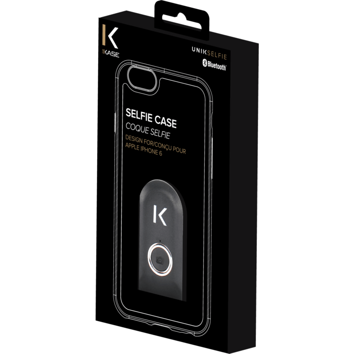 Coque selfie avec d&eacute;clencheur &agrave; distance Bluetooth pour iPhone 6/6s, Satin Noir