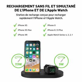Station de recharge sans fil 7,5W  pour iPhone et Apple Watch noire