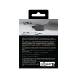 Chargeur Mural Double Port Supreme Power GaN Fabriqué Avec du 100% Plastique Recyclé - 33 W (PPS), Noir