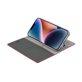 Diarycase 2.0 Coque clapet en cuir v&eacute;ritable avec support aimant&eacute; pour Apple iPhone 14, Rouge Bordeaux