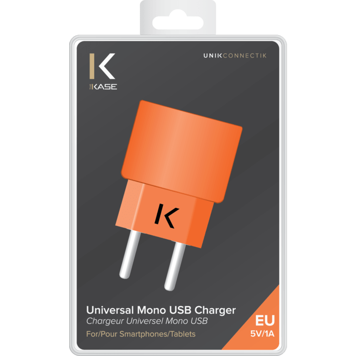 Universal Mono USB Charger (EU) 1A, arancione vibrante
