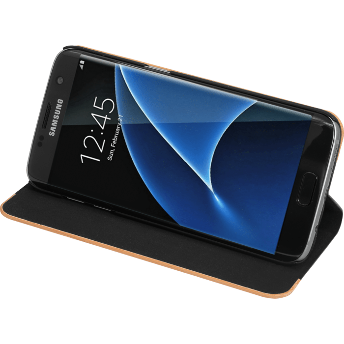 Coque Clapet pour Samsung Galaxy S7 Edge, Marron et Bois de cerisier naturel