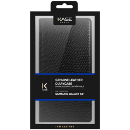 Diarycase Coque clapet en cuir v&eacute;ritable avec support aimant&eacute; pour Samsung Galaxy S8+, Noir L&eacute;zard