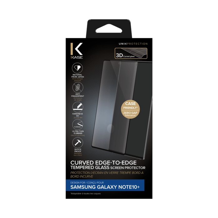 Protection d'&eacute;cran en verre tremp&eacute; Bord &agrave; Bord Incurv&eacute; pour Samsung Galaxy Note10+, Noir