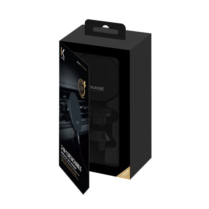 Chargeur de voiture sans fil d&eacute;tachable 2-en-1 (15W), Noir Carbone