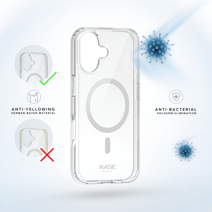 Coque Antibact&eacute;rienne Antichoc Magn&eacute;tique Invisible Fabriqu&eacute; Avec du 75% Plastique Recycl&eacute; pour Apple iPhone 17, Transparente